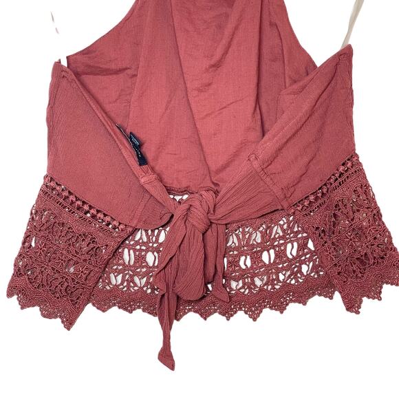 American Eagle Halter Crop Top Women's Size Small Rust Red Tie Back Crochet - Picture 6 of 8